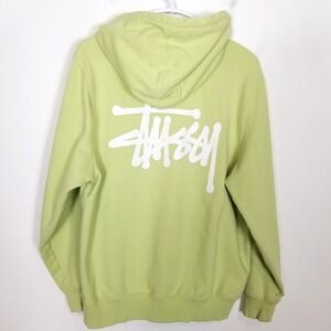 Stussy Men Basic Logo Hoodie Sweatshirt Sz M Green Logo Graphic Y2K Fleece